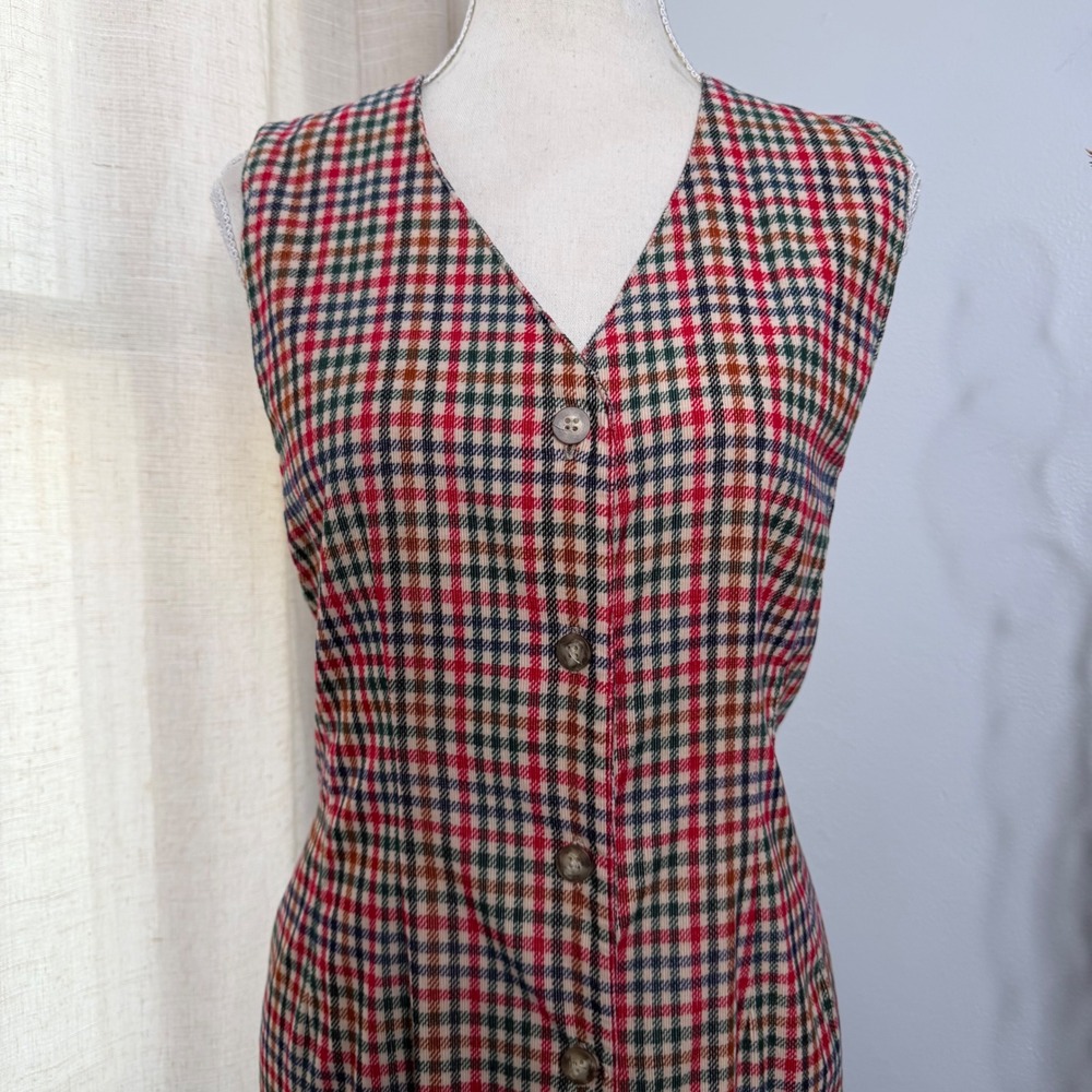 Vintage Susan Bristol Maxi Dress Plaid Corduroy Button Front Tie Back Size 10 - Picture 3 of 10